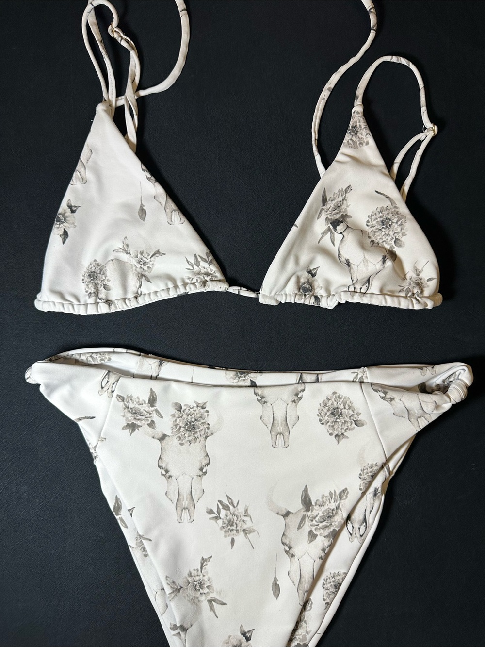 Skatie Swim Ivory Floral Skull Print Triangle Bikini Set